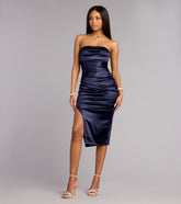 London Satin Slit Midi Formal Dress
