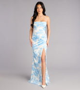 Helen Floral Satin Lace-Up Formal Dress