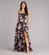 Brooke Floral A-Line Lace-Up Formal Dress