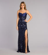 Leslie Sequin Slit Formal Dress