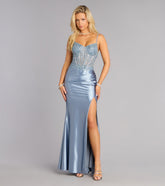 Sinclair Satin Corset Slit Formal Dress