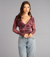 Soft Focus Drama Mesh Plunge Crop Top