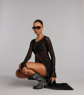 Night Mode Lace Up Mesh Long Top