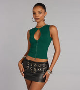 Edgy Everyday Ribbed Knit Zip-Front Top
