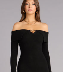 Polished Curves Off-Shoulder Knit Midi Dress