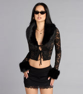 Chic Mood Removable Faux Fur Lace Tie-Front Top