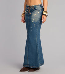 Cool Girl Code Lace Up Denim Maxi Skirt