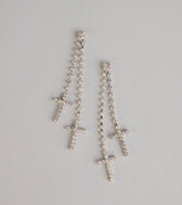 Sleek Sparkle Rhinestone Cross Linear Earrings