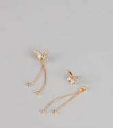 Flutter Effect Rhinestone Linear Butterfly Earrings