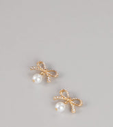 Sweet Sparkle Rhinestone And Pearl Bow Stud Earrings