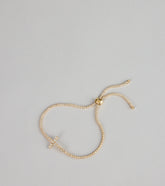 Soft Shimmer Rhinestone Cross Slider Bracelet