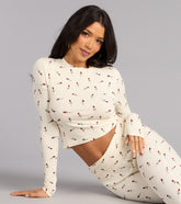 Cozy Bloom Rose Print Knit Pajama Top