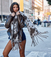 Trend Factor Cow Print Fringe Scarf
