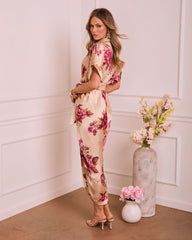 Trudie Floral Satin Midi Shirt Dress