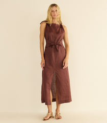 AMORETTE RAMIE DRESS -- ANTIQUE MAHOGANY