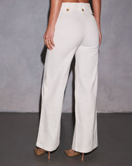 Loranne High Waisted Button Accent Flare Pants