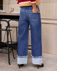 Stylist Stretch High Rise Wide Leg Cuffed Jeans