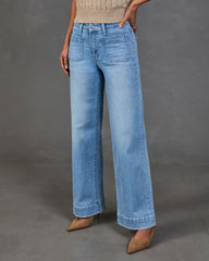 Rugged Charm Stretch High Rise Wide Leg Jeans