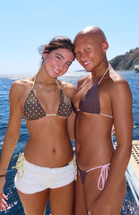Palmera Brown and Pink Floral Print Beaded Triangle Bikini Top