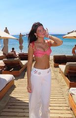 Alamara White Floral Detail Wide Leg Pants