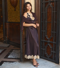 JULITTA DRESS -- EQUESTRIAN BROWN WITH CREAM LACE