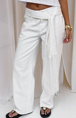 Roisin White Satin Fringe Scarf Belt