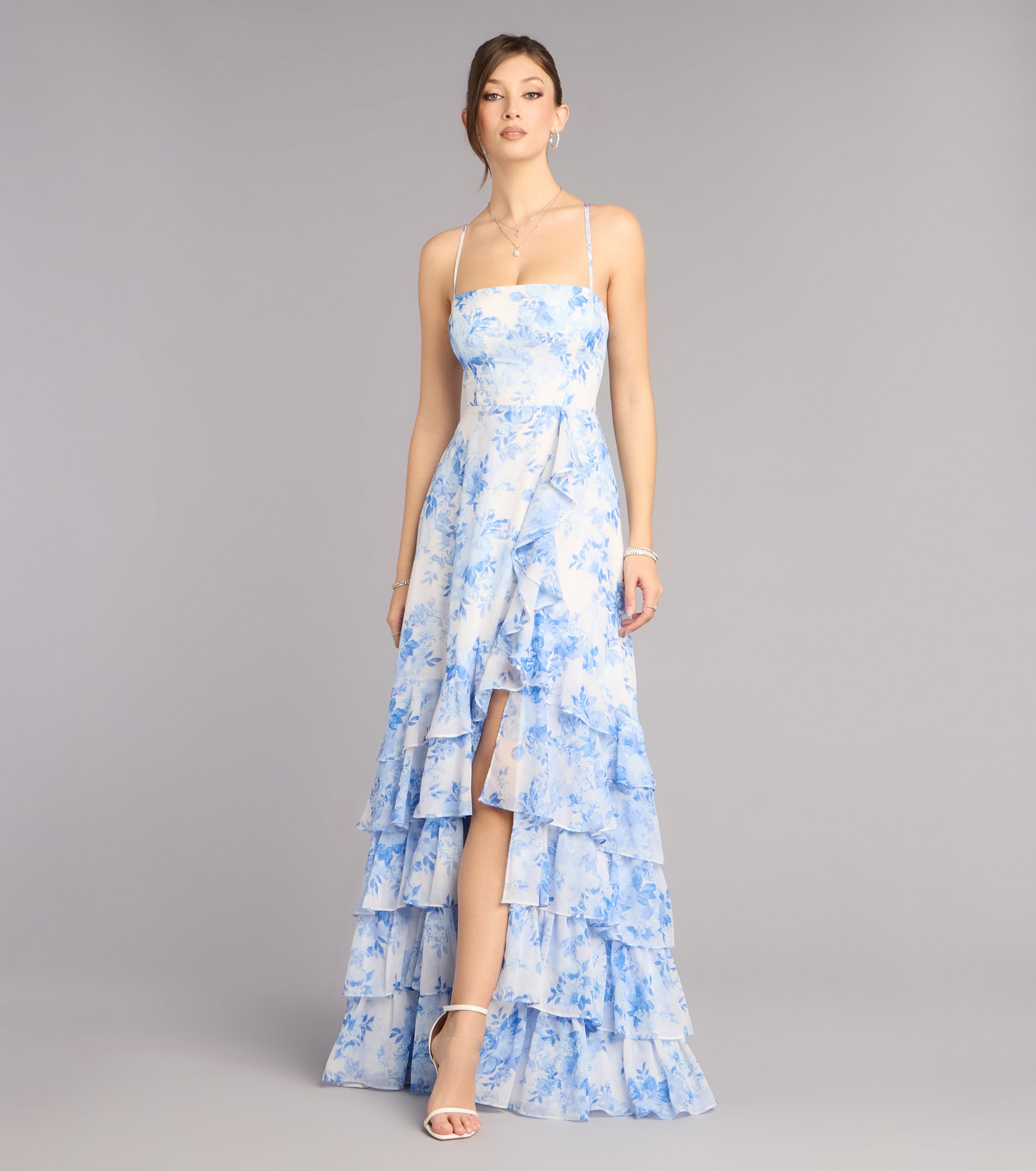 Alia Floral Chiffon Ruffle A-Line Dress