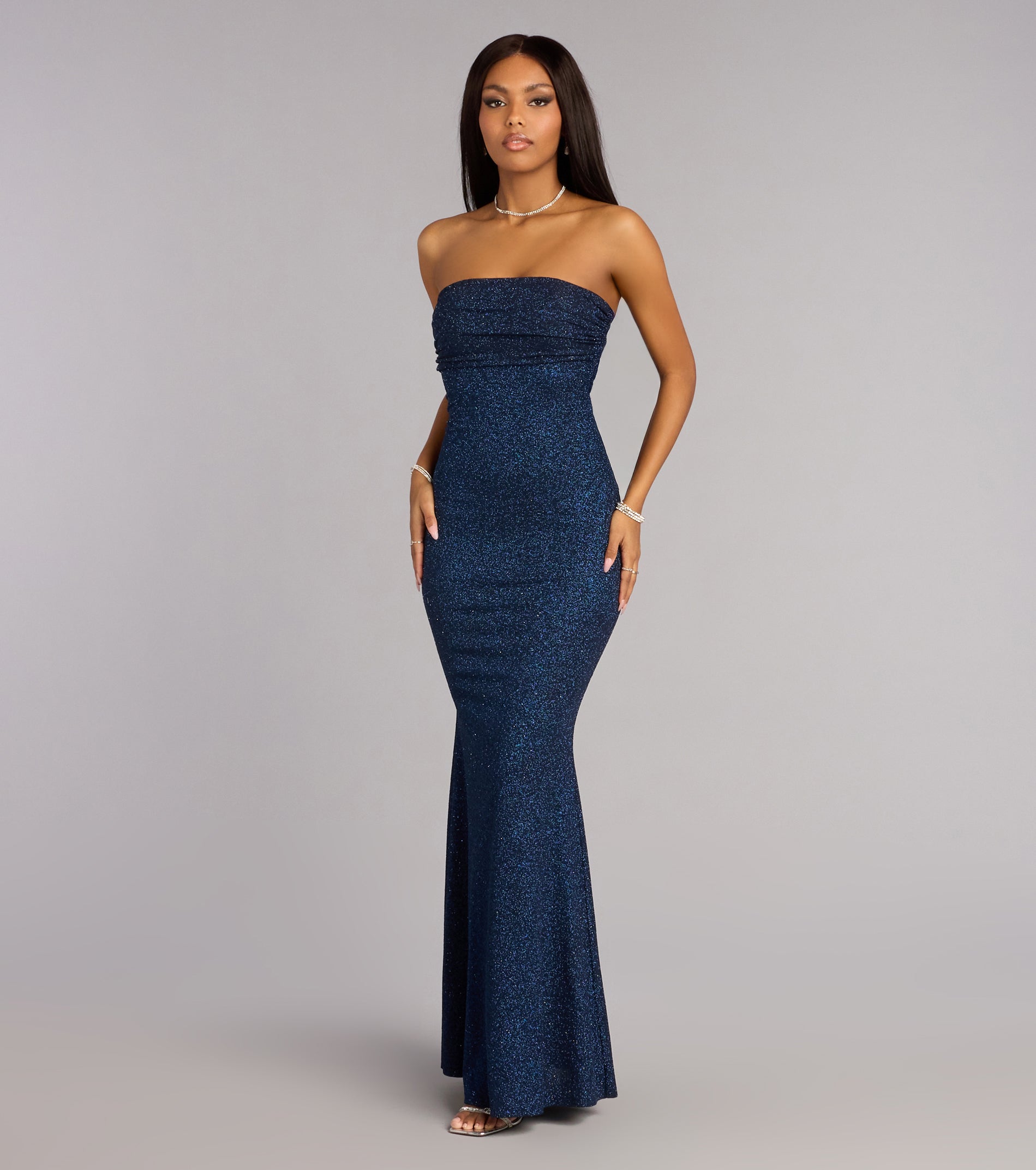 Audrina Glitter Strapless Mermaid Formal Dress