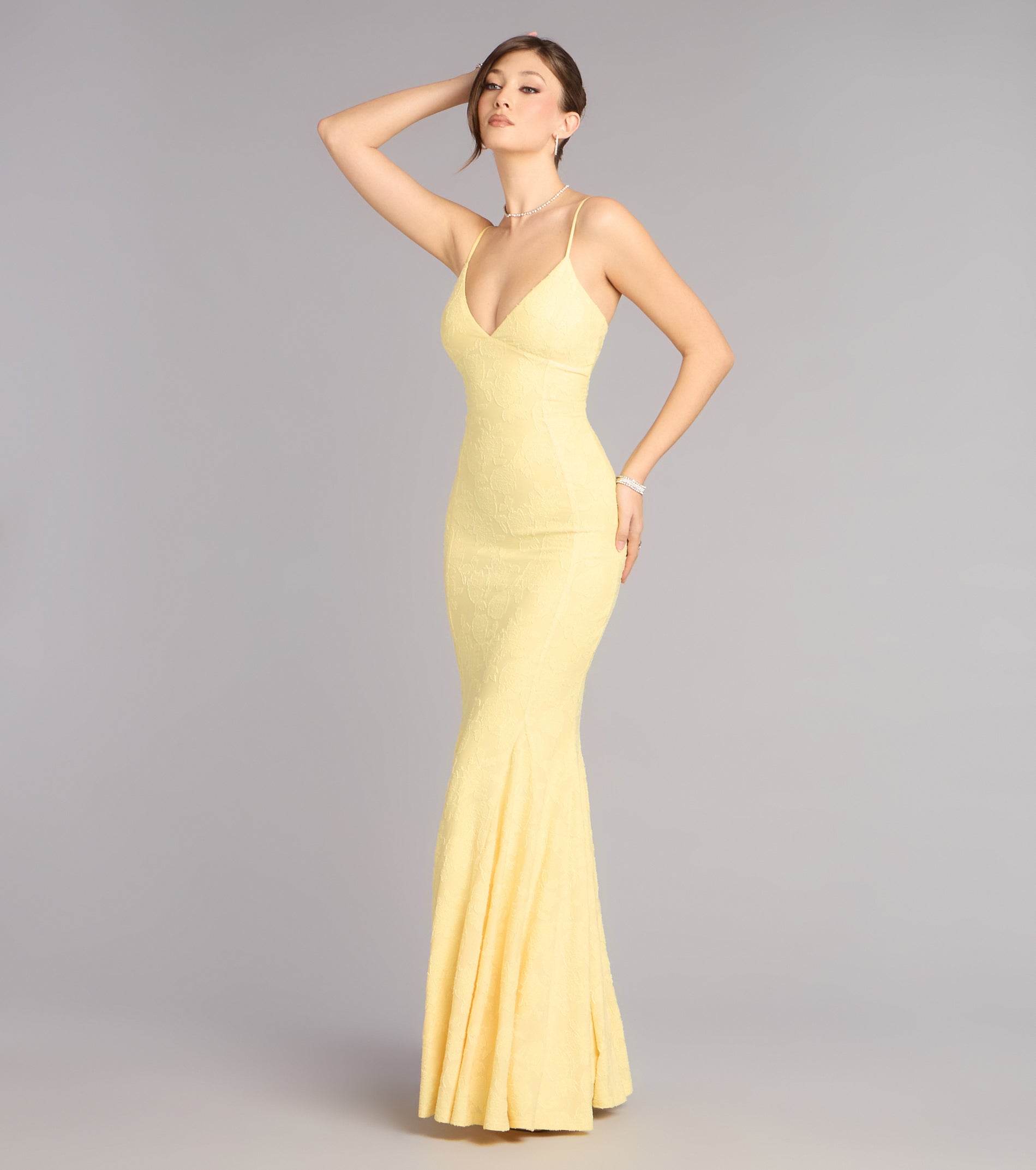 Payton Floral Jacquard Lace-Up Mermaid Dress