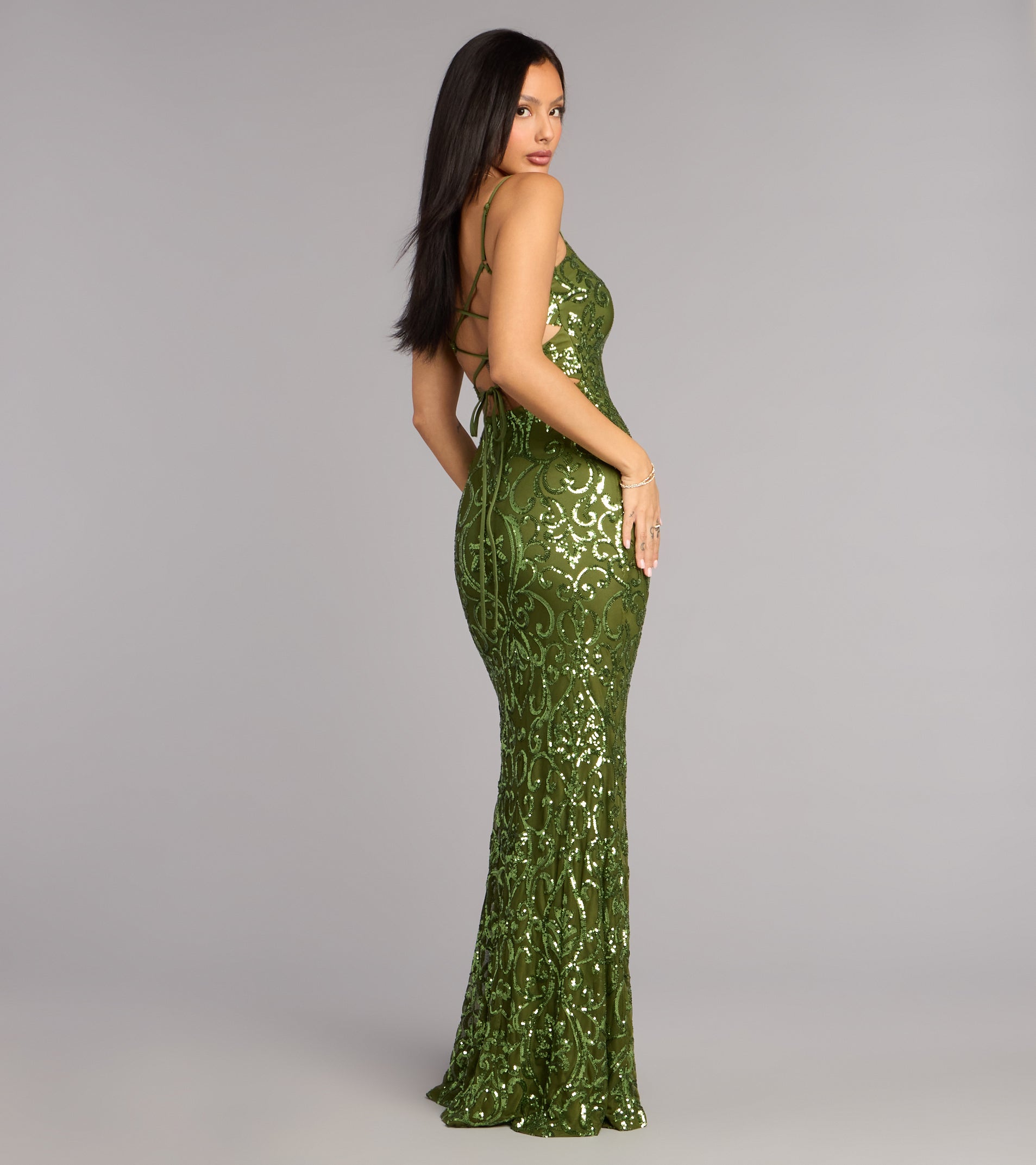 Mari Sequin Lace-Up Formal Dress