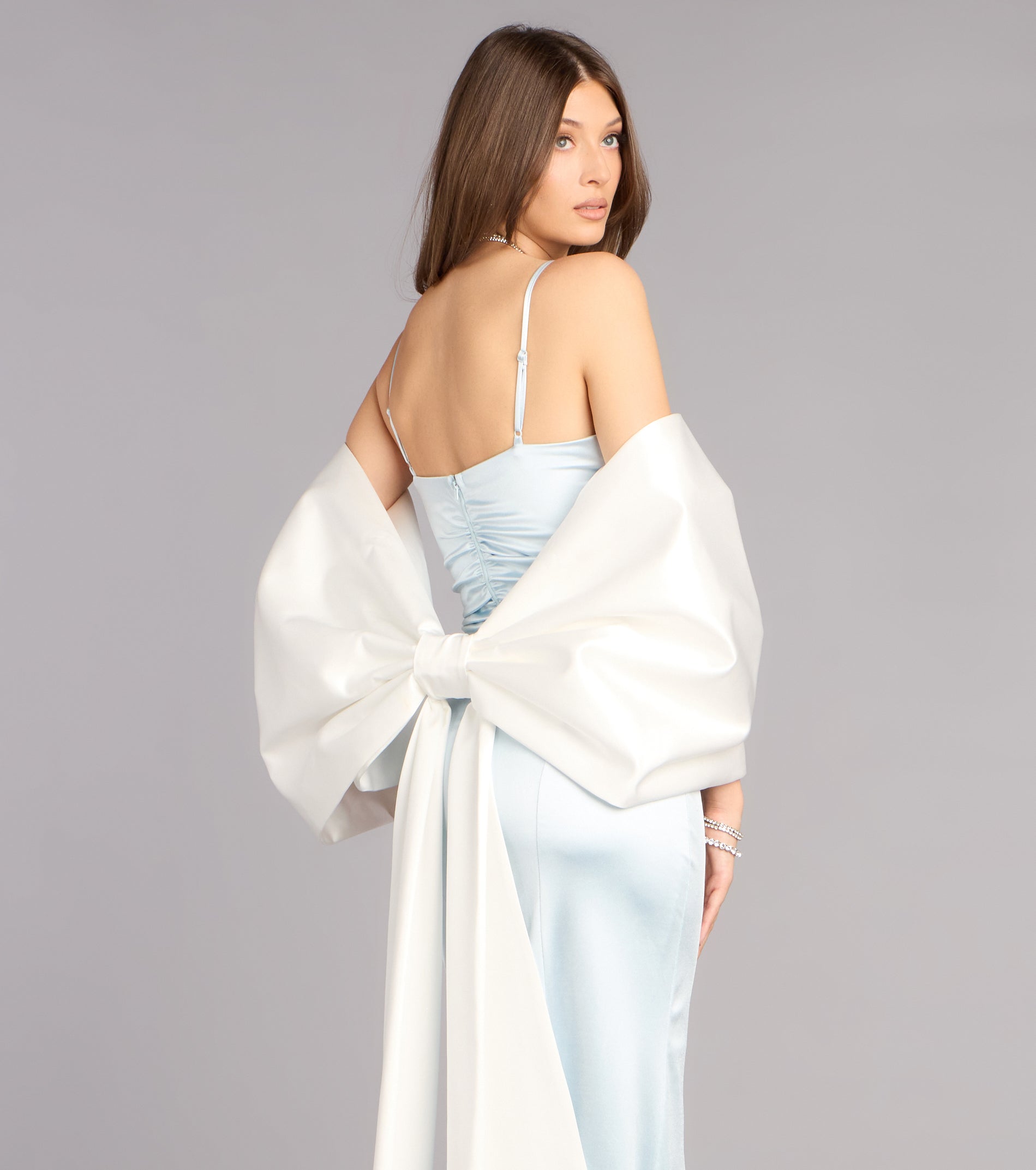 Bow Steals the Show Satin Wrap Shawl