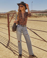 Sequoia Stretch High Rise Straight Leg Distressed Jeans