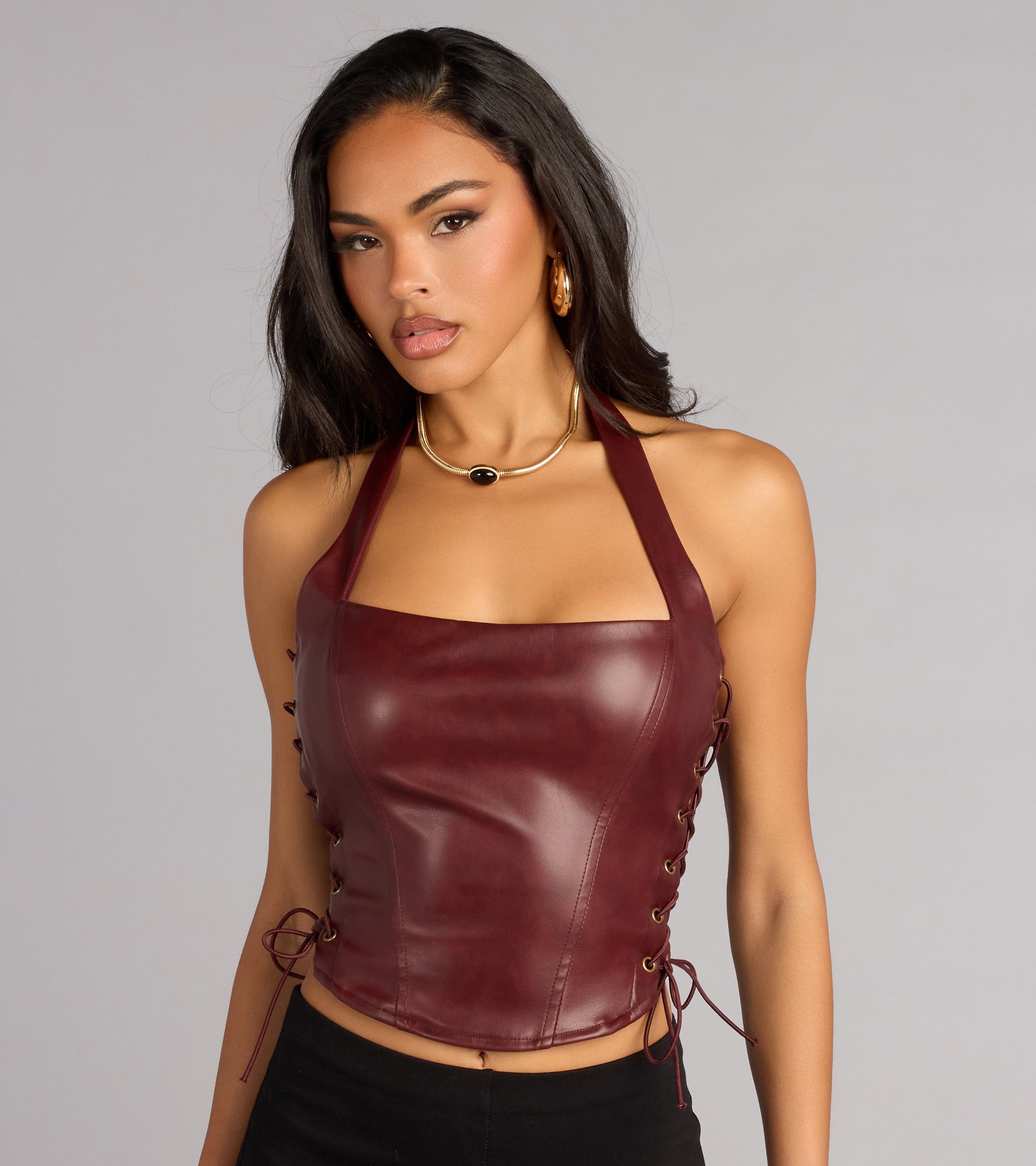 All Eyes Forward Faux Leather Corset Top