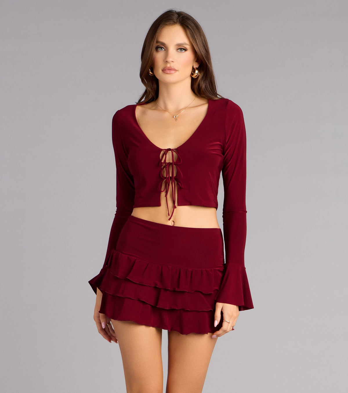 Drama Meets Ruffles Tie-Front Top