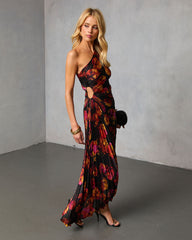 Modern Day Glam Printed One Shoulder Asymmetrical Maxi Dress