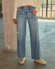 Cooper Super Stretch High Rise Wide Leg Distressed Jeans