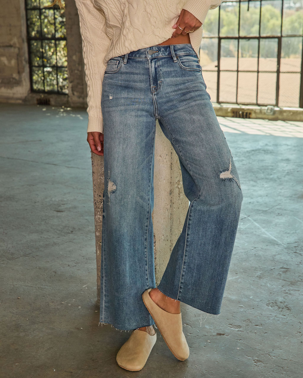 Cooper Super Stretch High Rise Wide Leg Distressed Jeans