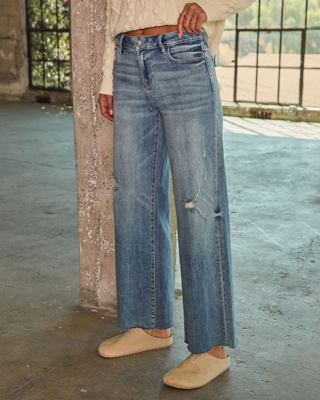 Cooper Super Stretch High Rise Wide Leg Distressed Jeans