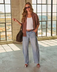 Cobian Suede Button Down Top