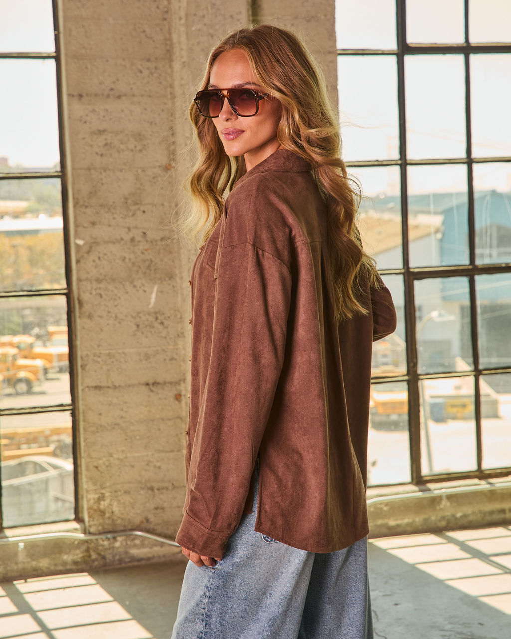 Cobian Suede Button Down Top
