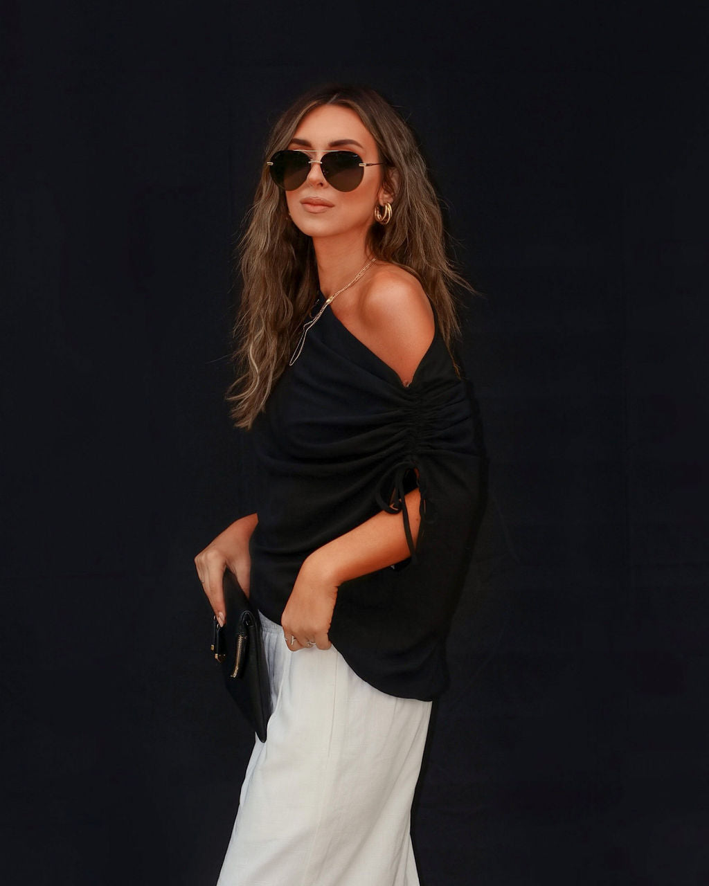 Thomas One Shoulder Ruched Cutout Top