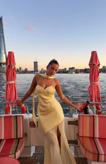 Laila Yellow Satin Scarf Formal Maxi Dress