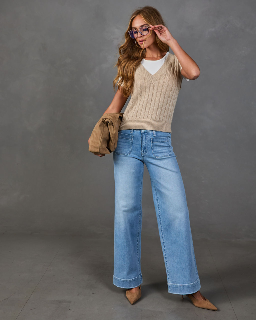 Rugged Charm Stretch High Rise Wide Leg Jeans