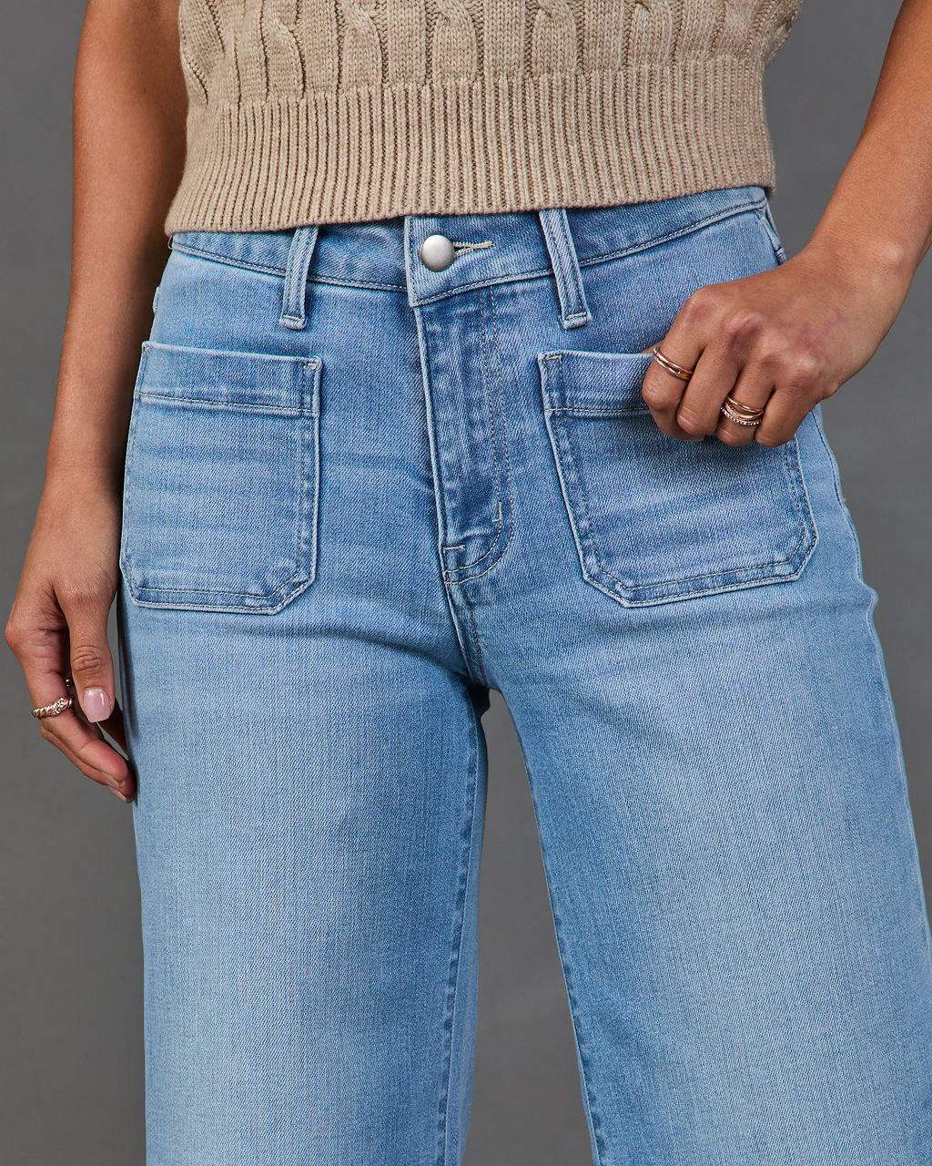 Rugged Charm Stretch High Rise Wide Leg Jeans