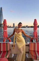 Laila Yellow Satin Scarf Formal Maxi Dress