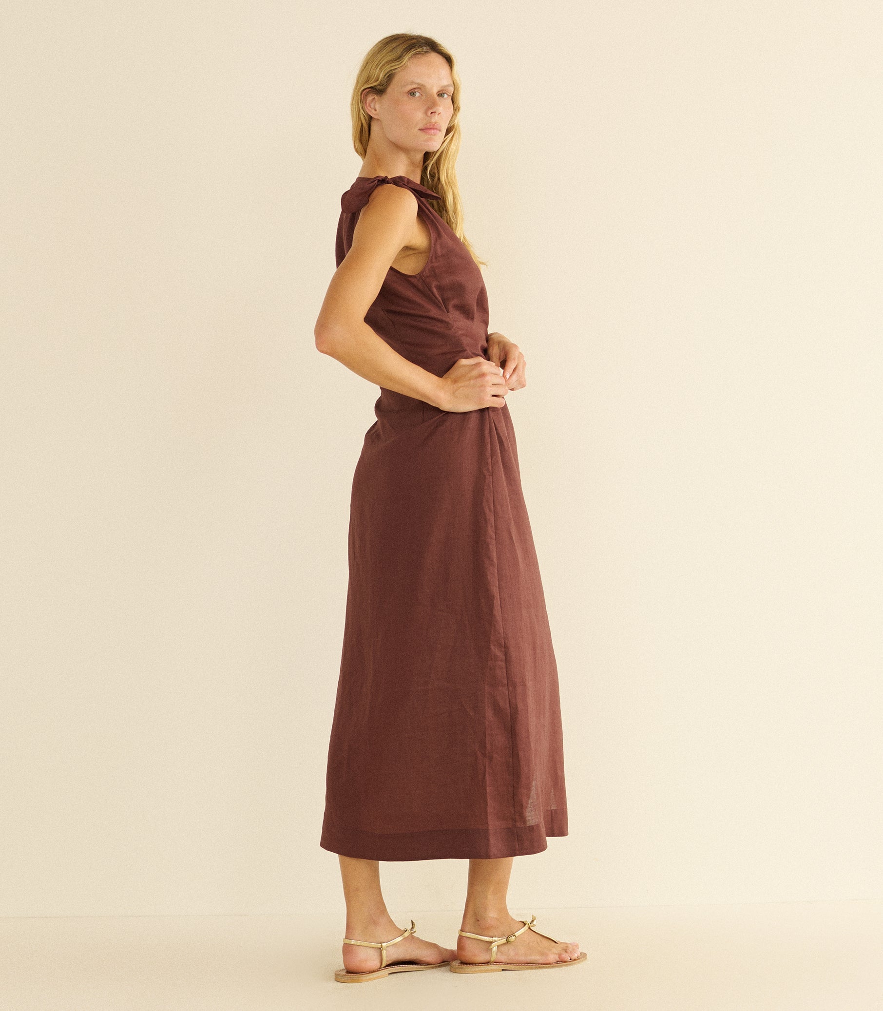 AMORETTE RAMIE DRESS -- ANTIQUE MAHOGANY