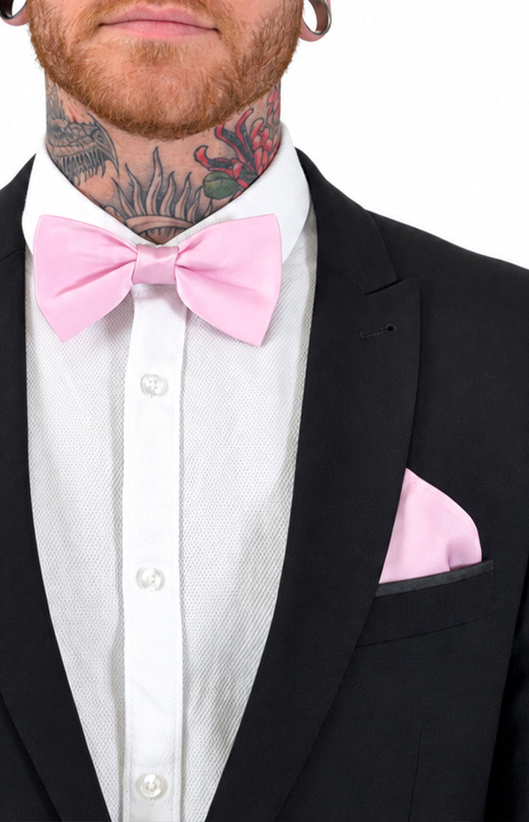 Abel Pink Bow Tie And Pocket Square Set