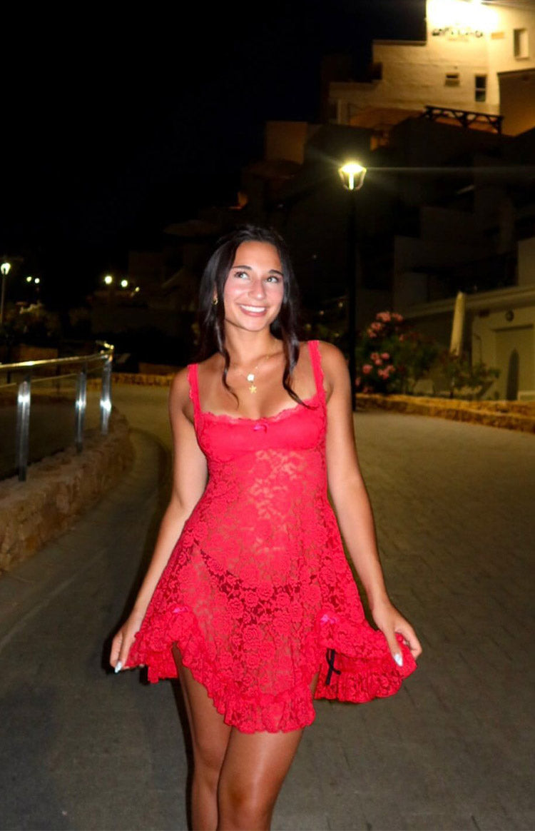 All Mine Red Lace Mini Dress