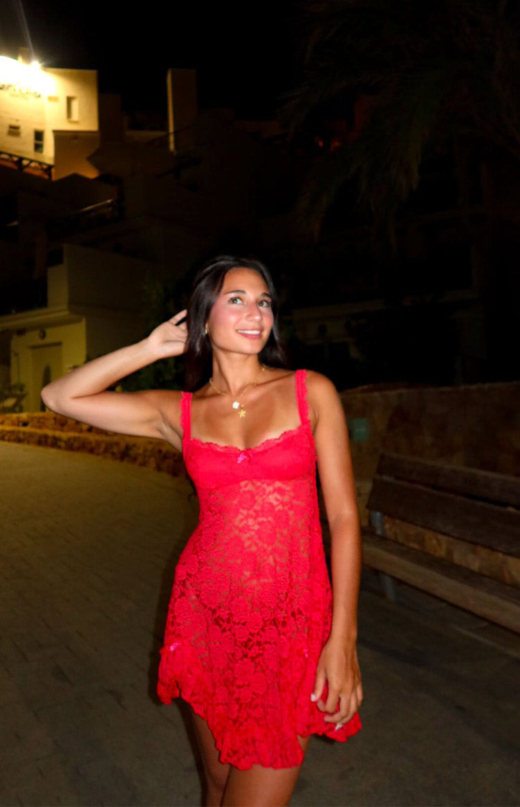 All Mine Red Lace Mini Dress