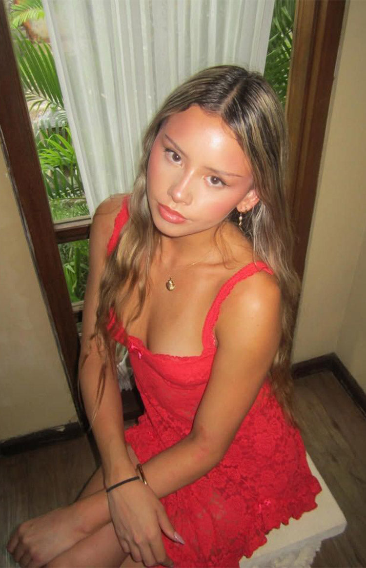 All Mine Red Lace Mini Dress